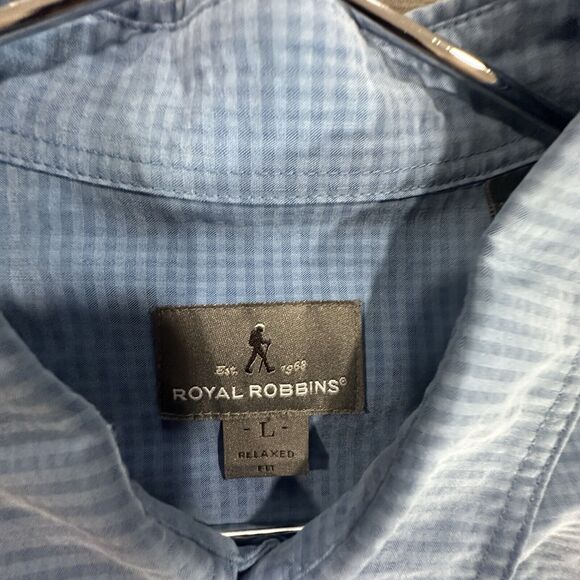 Royal Robbins Mens Button Shirt Size L Soft Blue Plaid Relaxed Fit Short Sleeve - Picture 7 of 7
